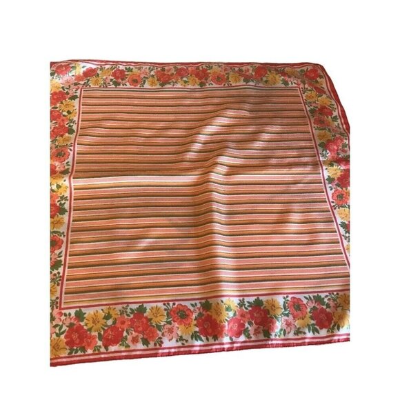 Floral Stripe Orange Yellow Polyester Made in Italy - Picture 1 of 4